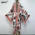 Sukienka Autumn 2021 WINYI Women Cardigan Loose Long Dress Cocktail Party Boho Maxi African Holiday Batwing Sleeve kimono Robe