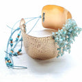 Handmade Turquoise Dangle Wide Hammered Copper Cuffs