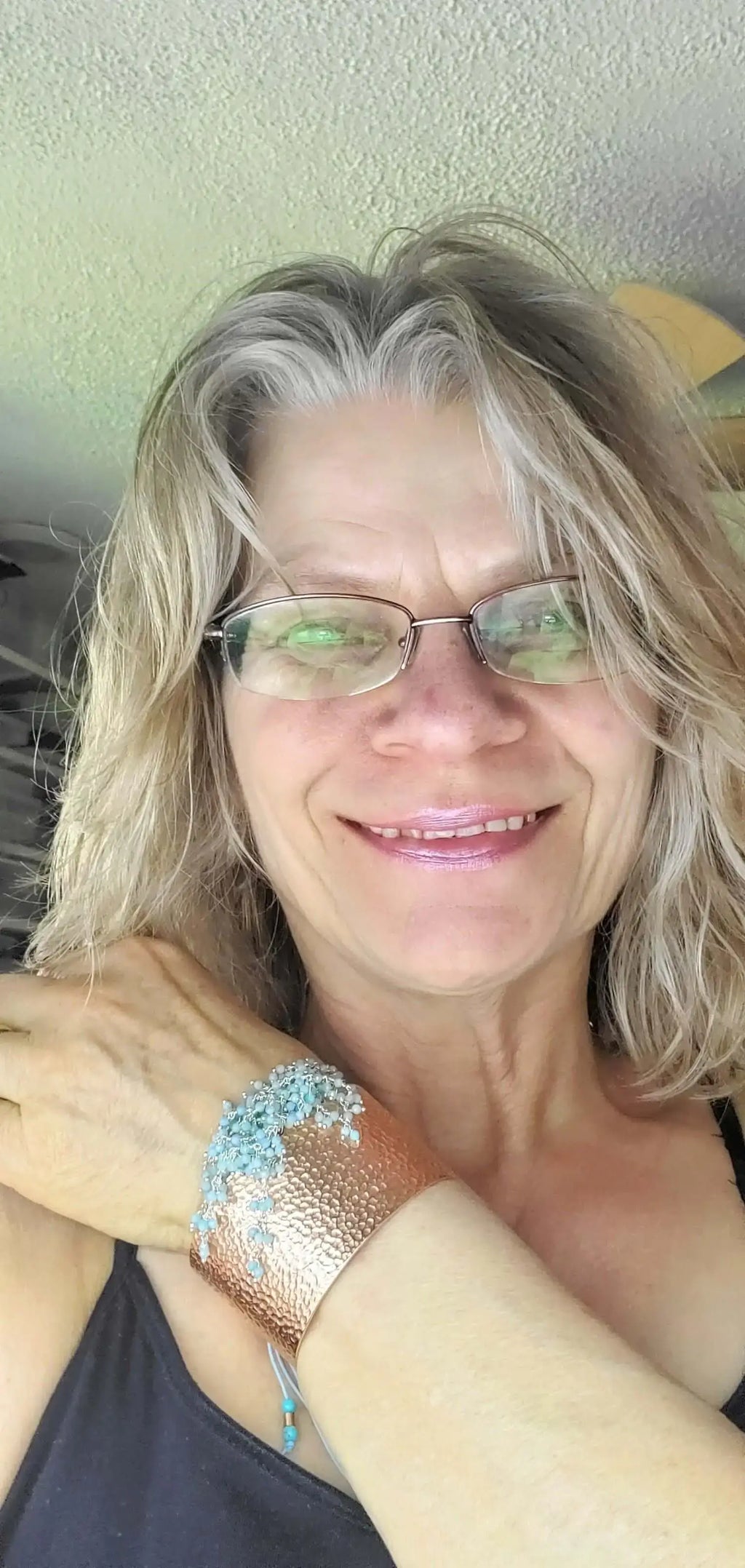 Handmade Turquoise Dangle Wide Hammered Copper Cuffs