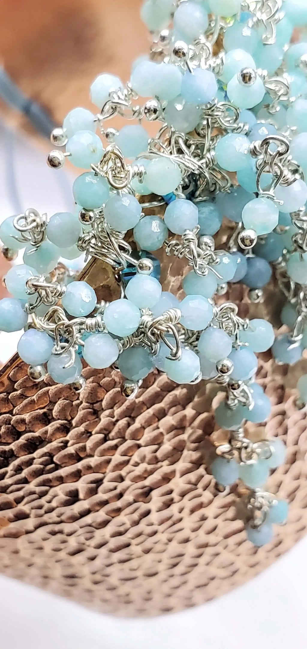 Handmade Turquoise Dangle Wide Hammered Copper Cuffs