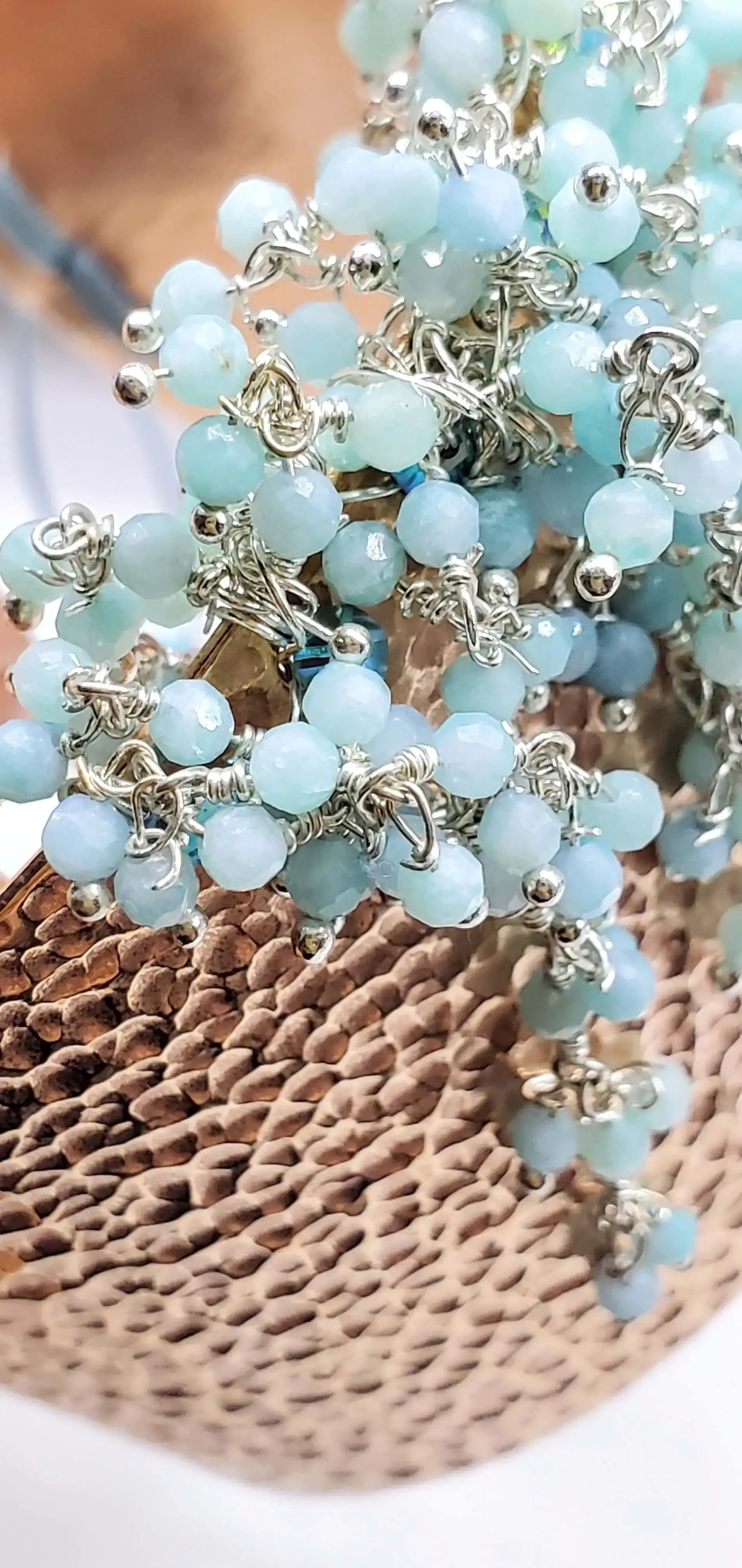 Handmade Turquoise Dangle Wide Hammered Copper Cuffs