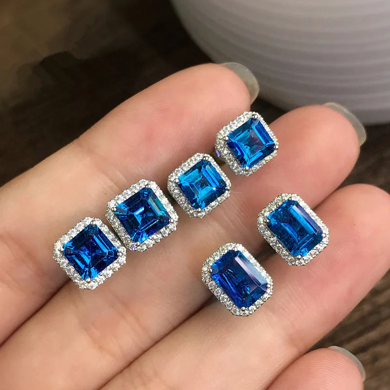 Huitan Rectangle/Square Green Cubic Zircon Stud Earrings Women Elegant Party Accessories Anniversary Gift Lady Timeless Earrings