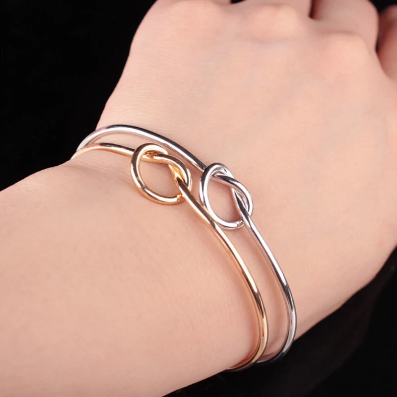New Trendy Round Circular Open Knot Cuff Bangle Bracelets For Women Elegant Gold Color Noeud Armband Pulseiras Girl Jewelry