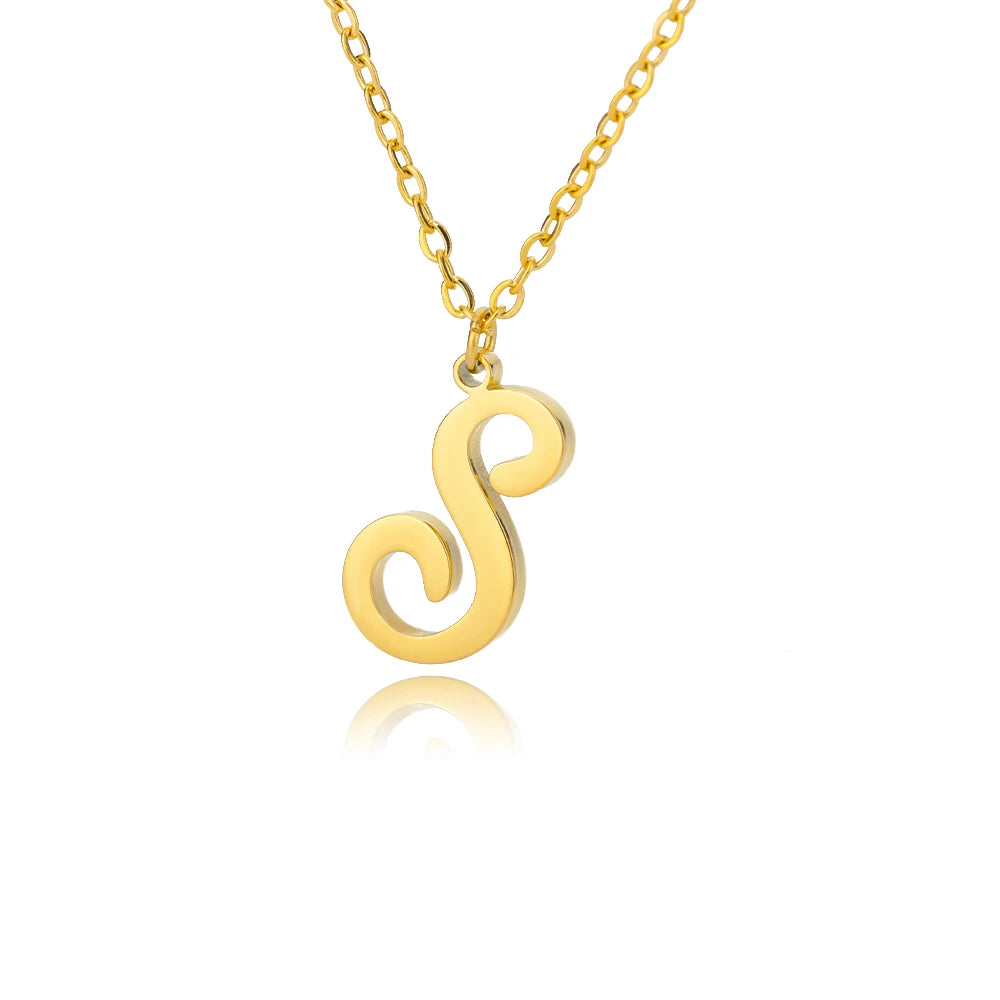 Dainty Initial Letter Necklaces For Women Gold Color Minimalist  Stainless Steel Initial Necklace Femme Wedding Jewelry Gift