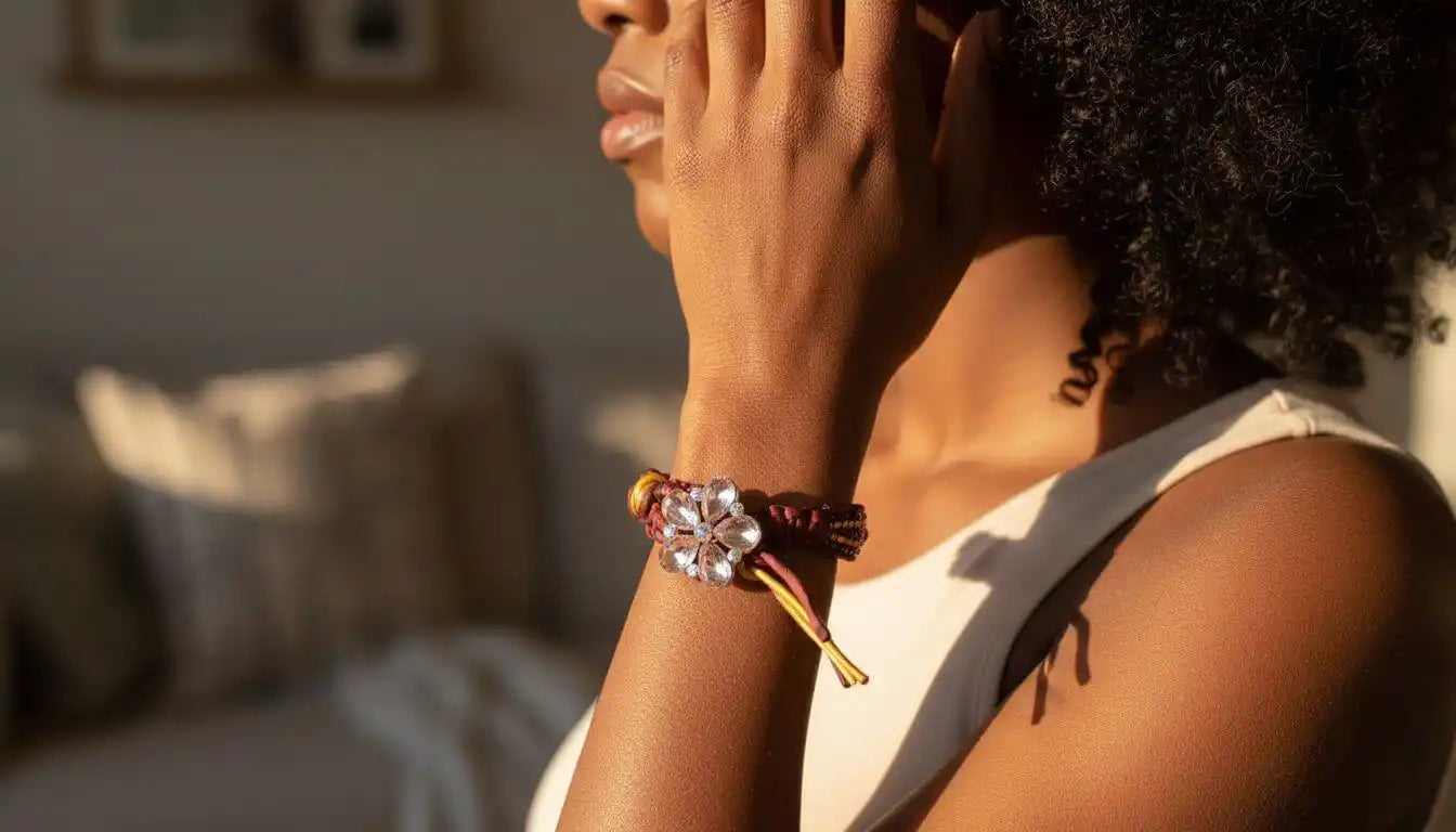 Intricate Silk Leather Bead Woven Crystal Gemstone Bracelet