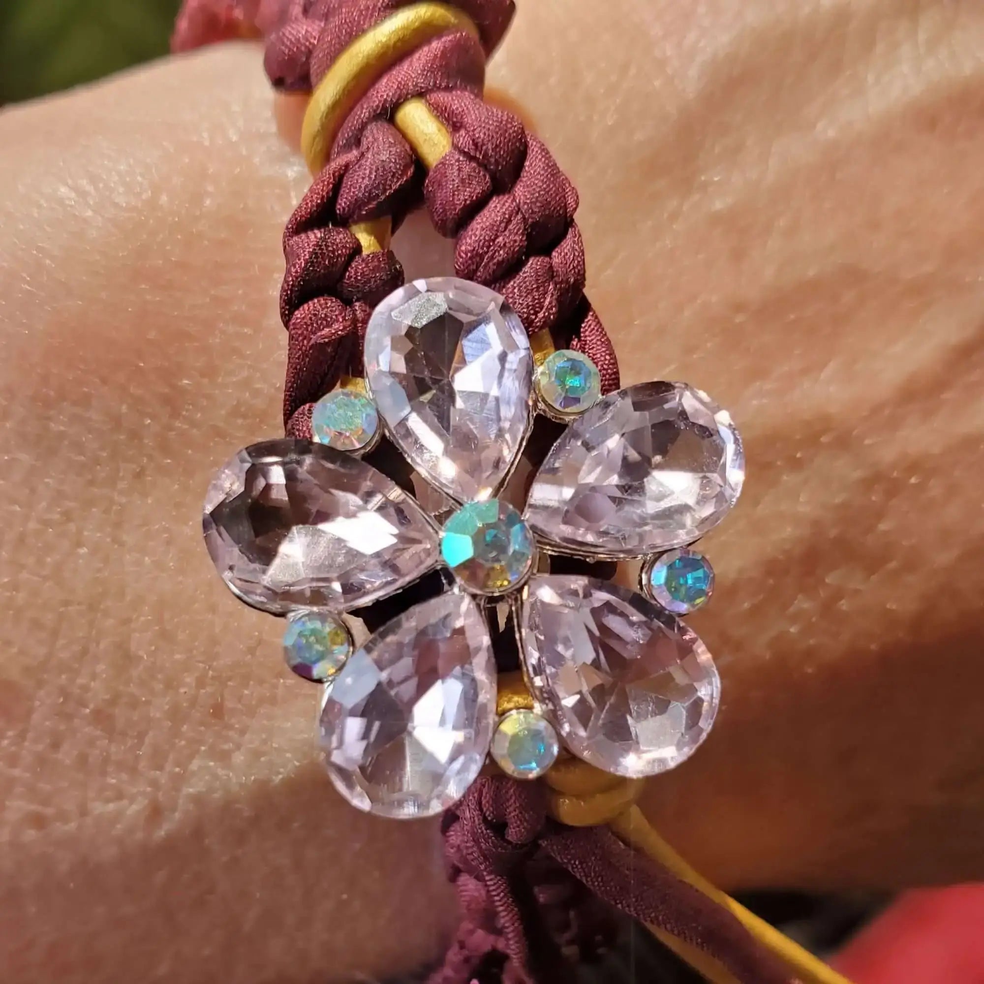 Intricate Silk Leather Bead Woven Crystal Gemstone Bracelet