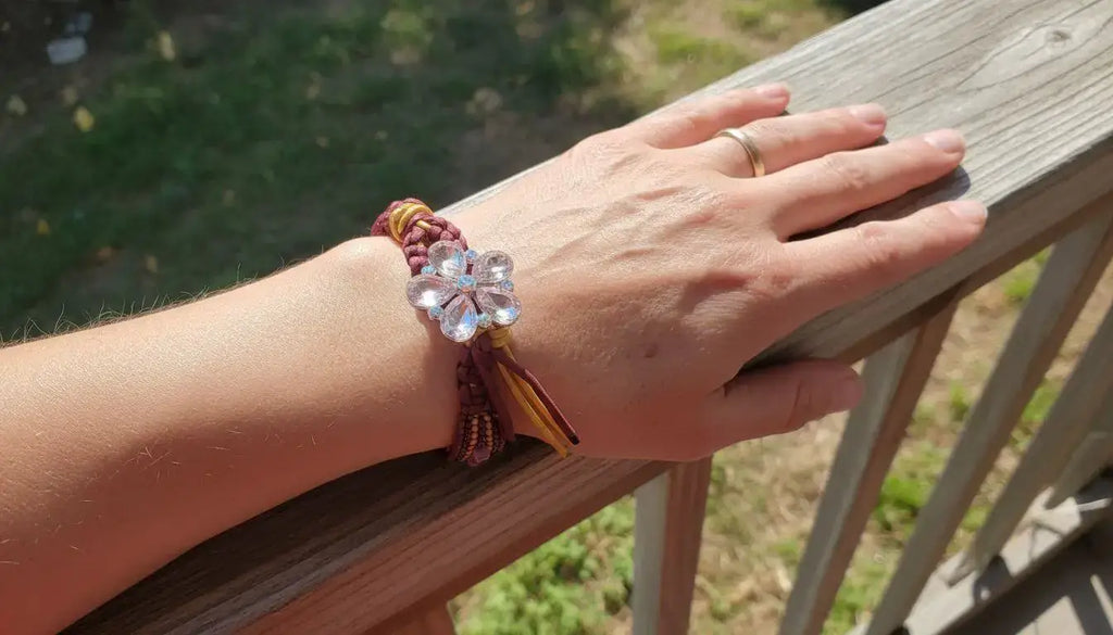 Intricate Silk Leather Bead Woven Crystal Gemstone Bracelet