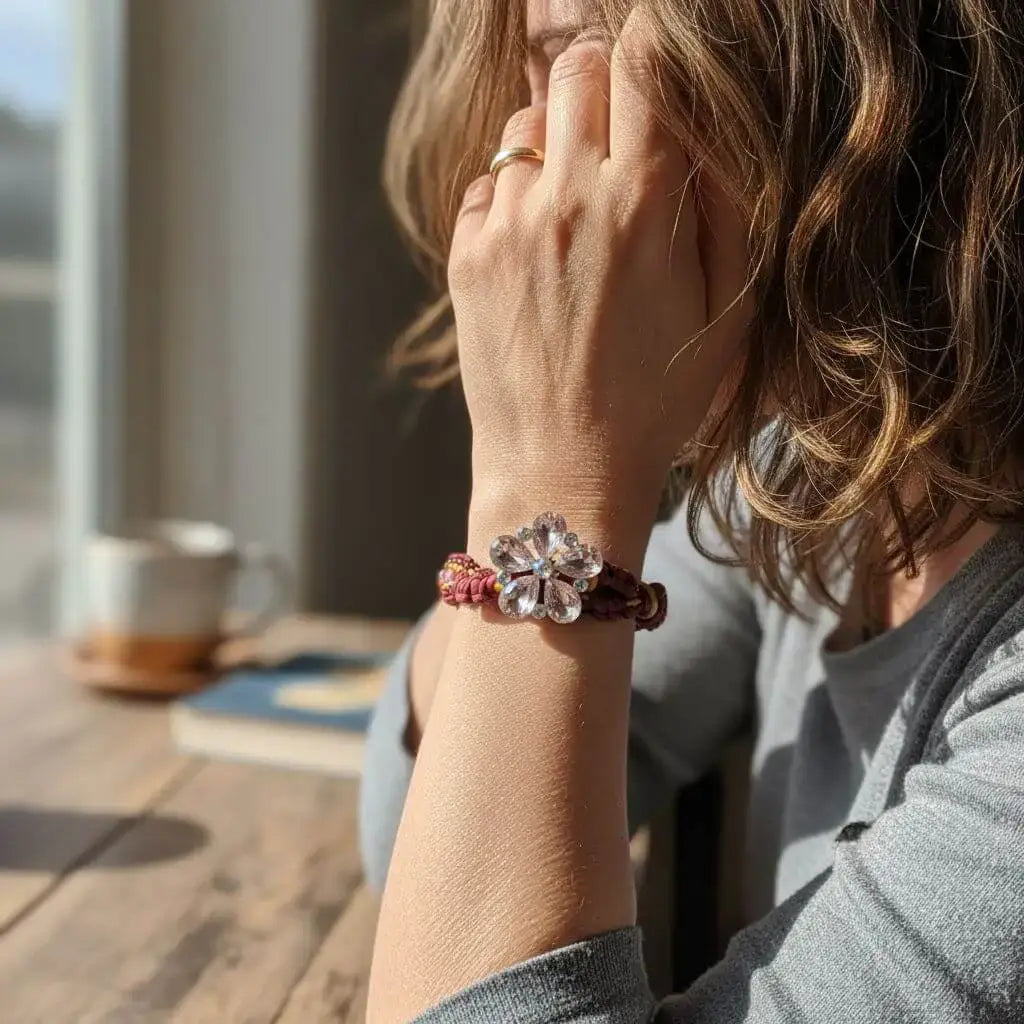 Intricate Silk Leather Bead Woven Crystal Gemstone Bracelet