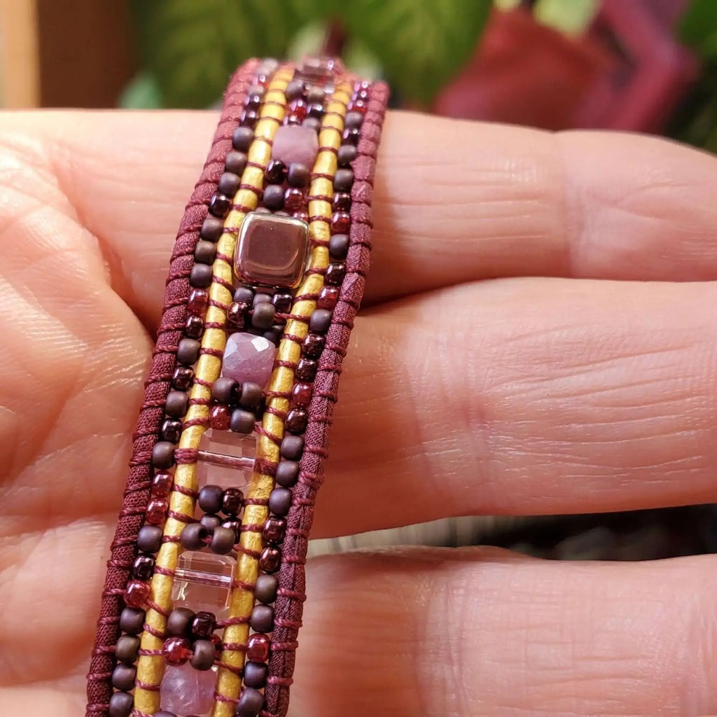 Intricate Silk Leather Bead Woven Crystal Gemstone Bracelet