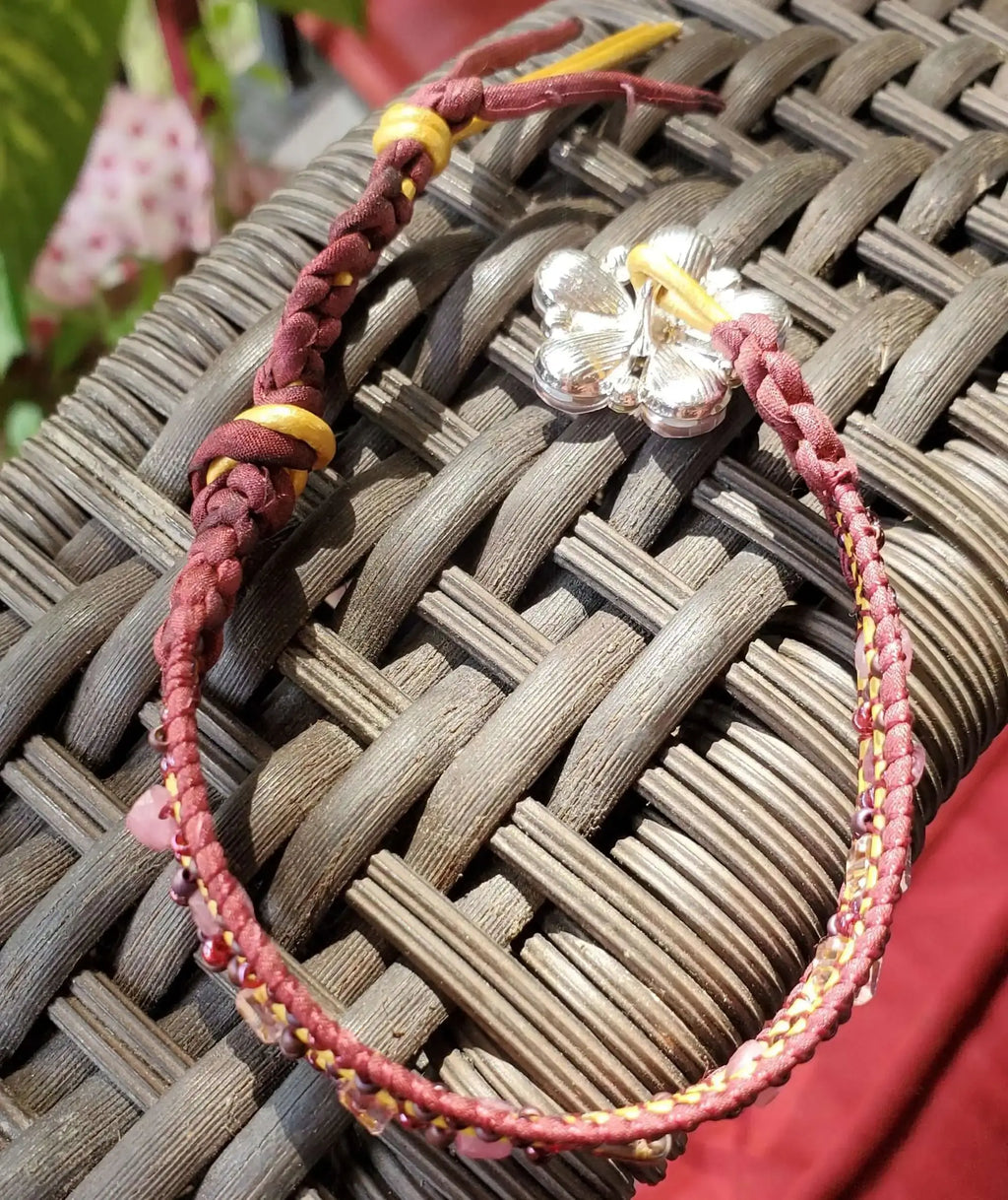 Intricate Silk Leather Bead Woven Crystal Gemstone Bracelet