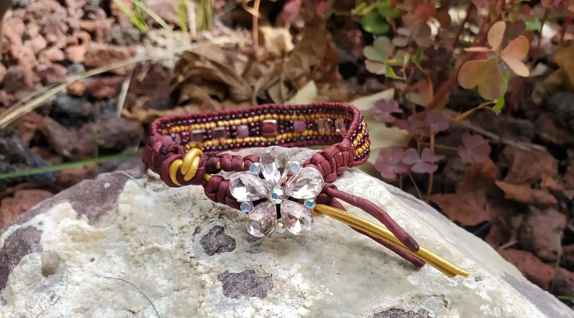 Intricate Silk Leather Bead Woven Crystal Gemstone Bracelet
