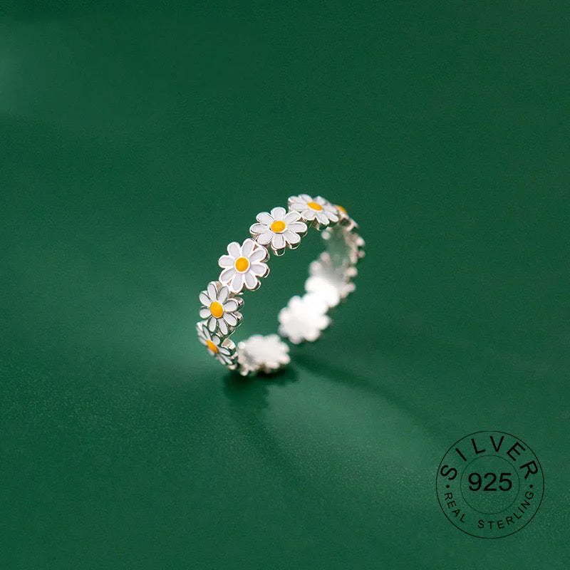 925 Sterling Silver Rings For Women Geometric Fine Jewelry Finger Adjustable Cute Flower Leaf Zirco Ring For Party Birthday Gift