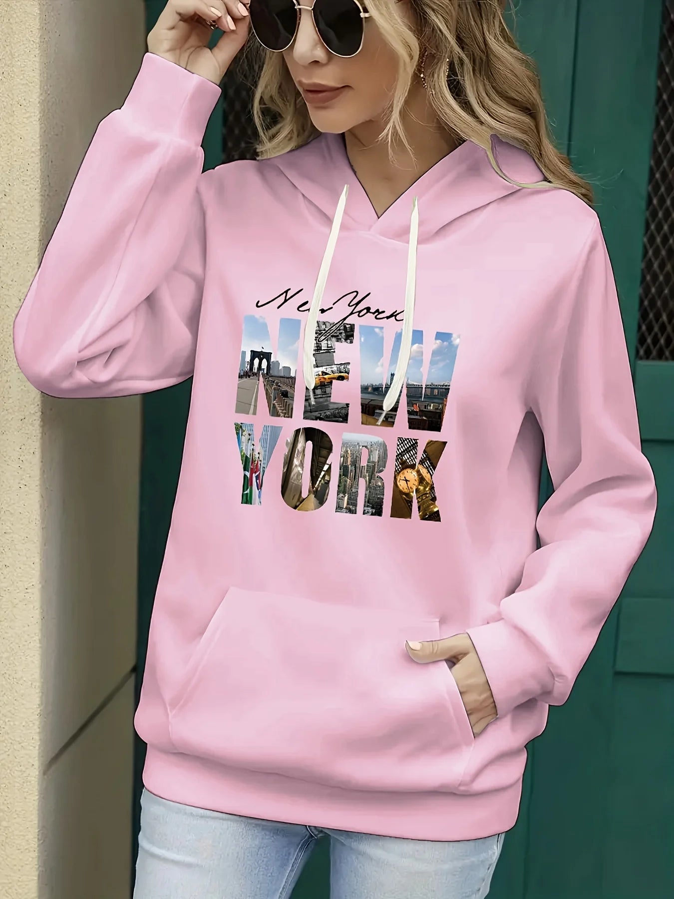 Women's autumn and winter warm and loose casual NOPE not today printed suede long sleeved hooded sweatshirt