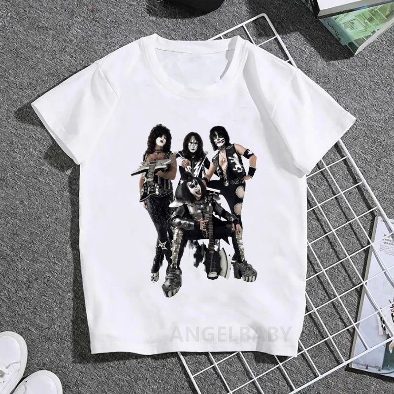 Stormtrooper Fans Kiss Rock Band Print Fashion Kids T shirt Girls Summer Tops Baby Boys Clothes Children Short Sleeve T-shirts