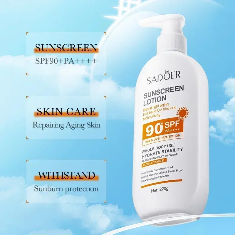 SPF90+ sunscreen, UV protection, whitening sunscreen, moisturizing, whitening, facial and body sunscreen, skin care, anti-aging