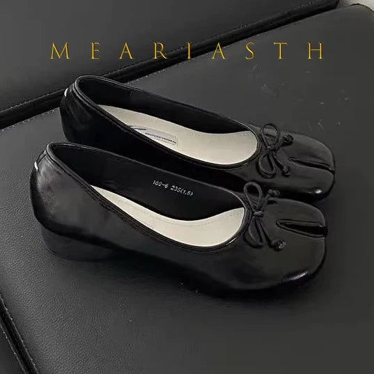 Tabi Shoes Ballet Falts Leather Ballerina Shoes For Women Split Toe Flats Tabi Shoes Slip On Soft Bottom Moccasins with Bowknot
