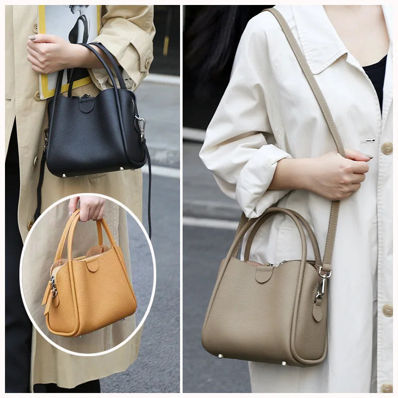 2025 New Summer Women Bag Lady Fashion Small Bucket Handbag Genuine Leather Cross-body Messenger Female Minimalist Shoulder Bag