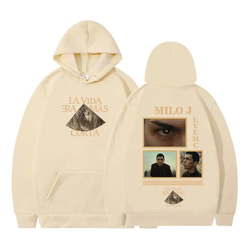 Rapper Milo J La Vida Era Mas Corta Album Graphic Hoodie Men Women Harajuku Pullover Long Sleeves Thick Hip-hop Loose Sweatshirt