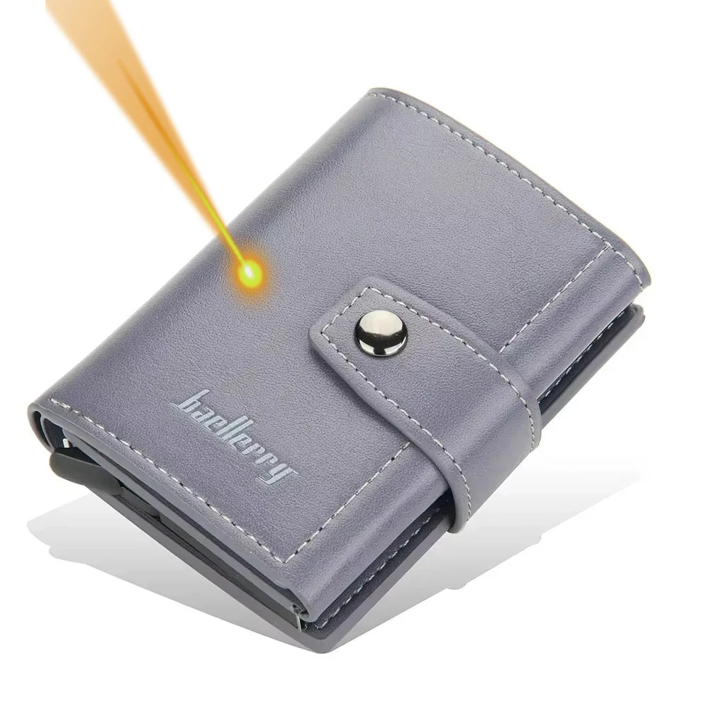 Personalized Men's Aluminum Card Holder - RFID Blocking PU Leather Wallet - Engraved Name for Credit/Bank Cards & ID Protection
