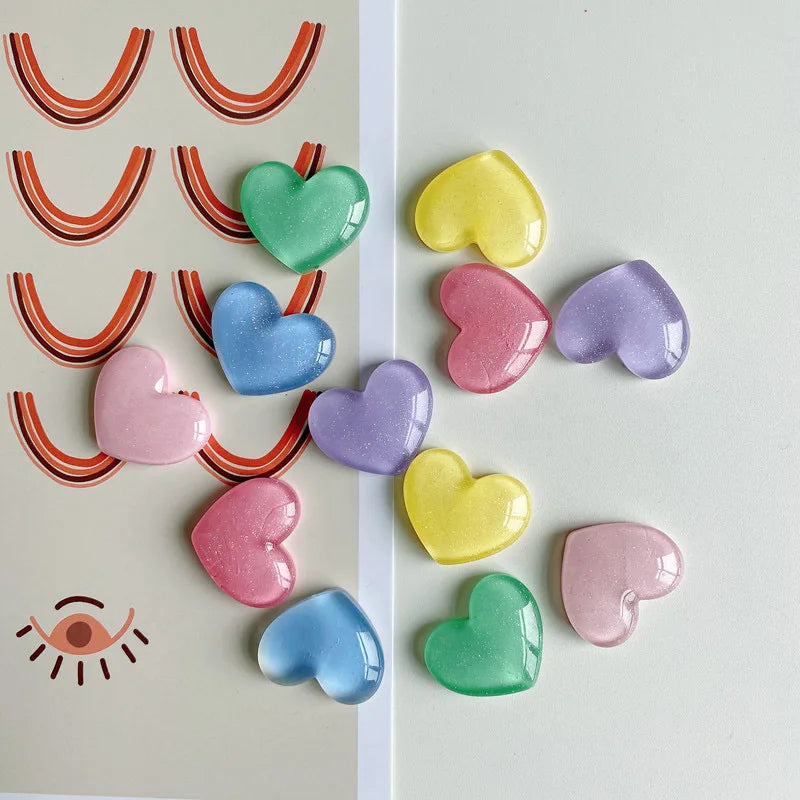 6pcs Glitter Colored Loving Heart Fridge Magnet Photo Wall Message Board Magnetic Bulletin Board Decoration Stickers Home Decor