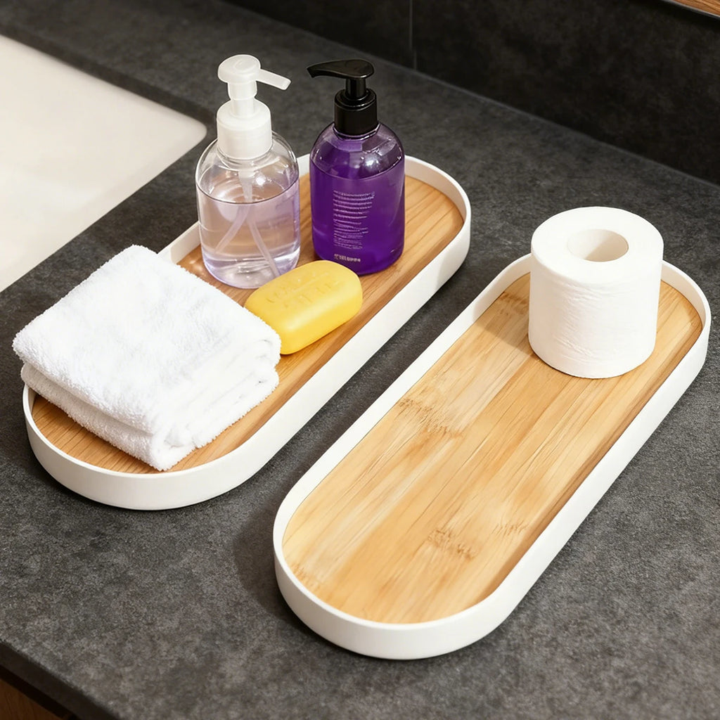 Oval-Shaped Bathroom Tray for Counter, Soap Bottles/Perfume/Jewelry/Candle Storage Tray, Decorative Kitchen Sink Organization,