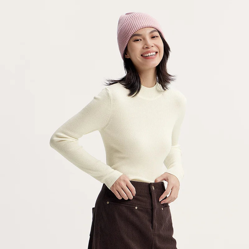 Semir Sweater Women Comfortable Slim Wool Sweater 2024 New Winter Semi-High Neck Base Layer Shirt Slimming