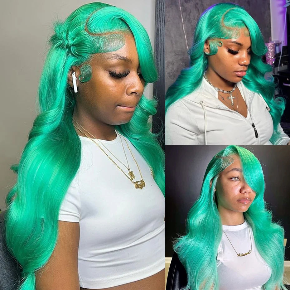 Mint Green Colored Body Wave Human Hair Wig Hd Lace Wig 13x6 Human Hair PrePlucked Brazilian Remy Hair Lace Front wigs For Women