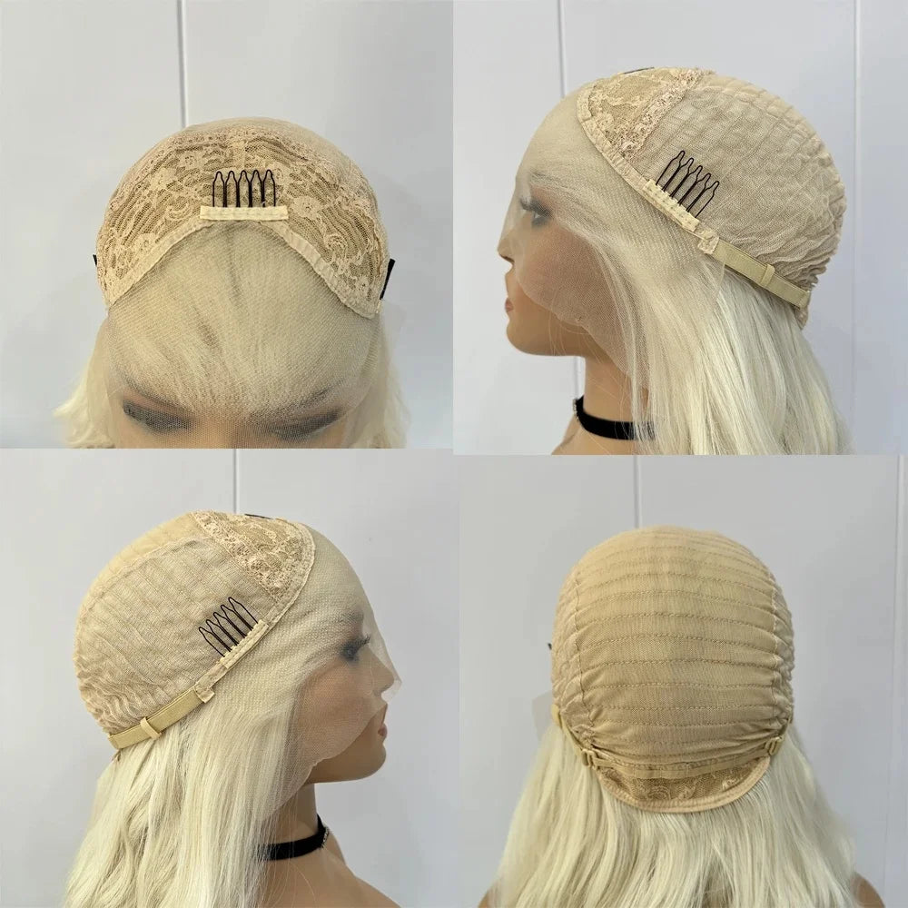Light Blue Natural Wave Long Curly Wavy Synthetic 13X4 Lace Front Wigs for Women Pre Plucked Natural Hairline Cosplay Party