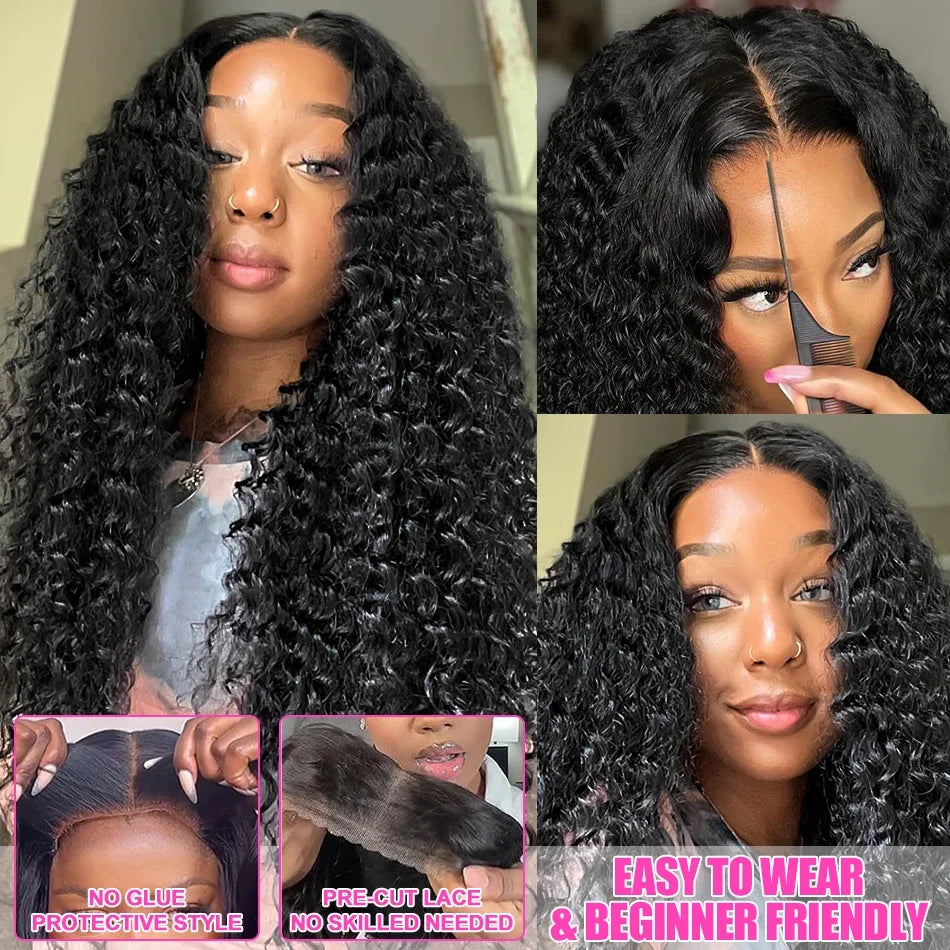 5x7 Glueless Human Hair Wigs Brazilian Water Wave Lace Front Wigs For Women Kinky Curly Wigs Human Hair Ready To Go Wear Plucked