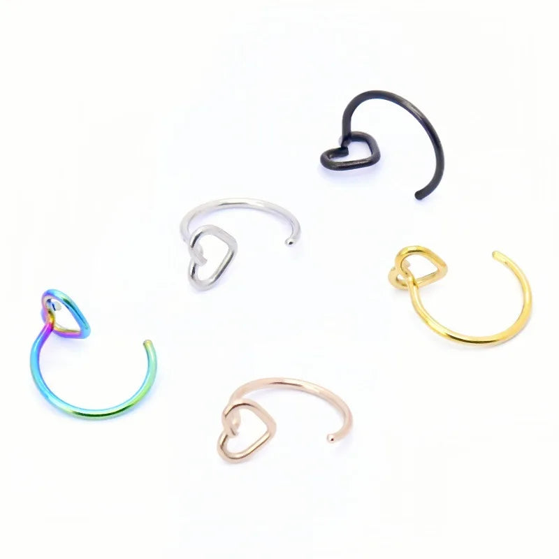 1pc Simple Heart-Shaped Nose Ring 20G Stainless Steel Piercing Jewelry for Women Daily Wear Body Piercing Accessory