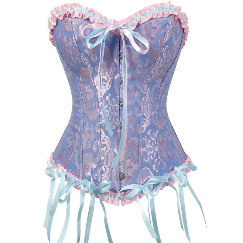 Corset Top Plus Size Women Bustier Overbust Sexy Lace up Floral Lingerie Vintage Gothic Victorian Fashion Black Red DropShipping