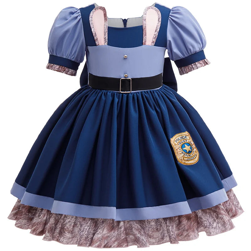 New Movie Crazy Zoo Rabbit Cosplay Costumes For Carnival Children Perform Police Role-play Dress With Socks Girls Birthday Dress