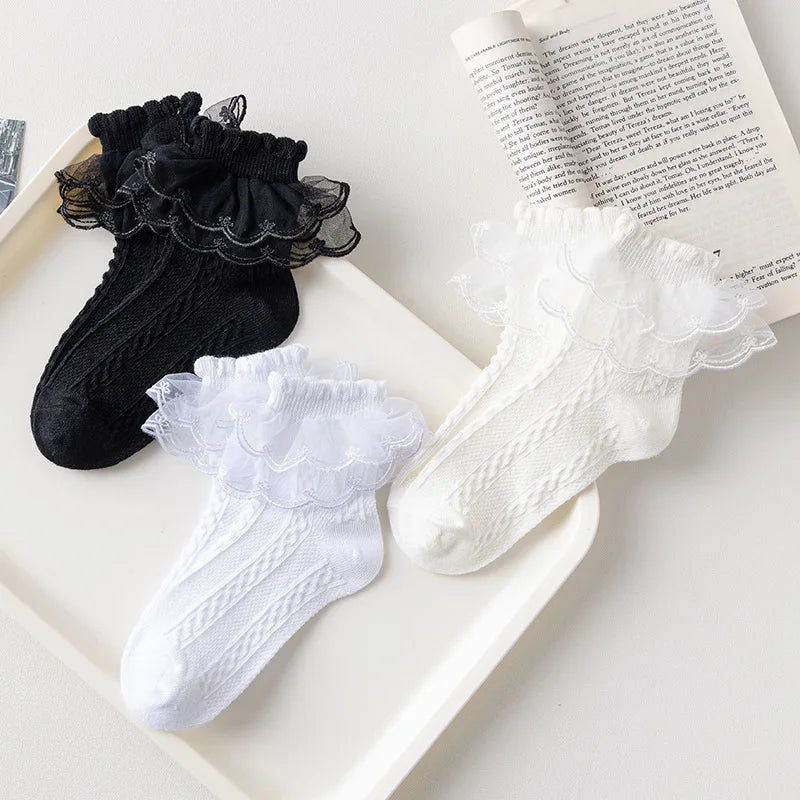 2-9Y Baby Spring Lace Ruffle Socks Children Cotton Autumn Girls Dance Socks Cute Toddler Socks Princess Style Baby Accessories