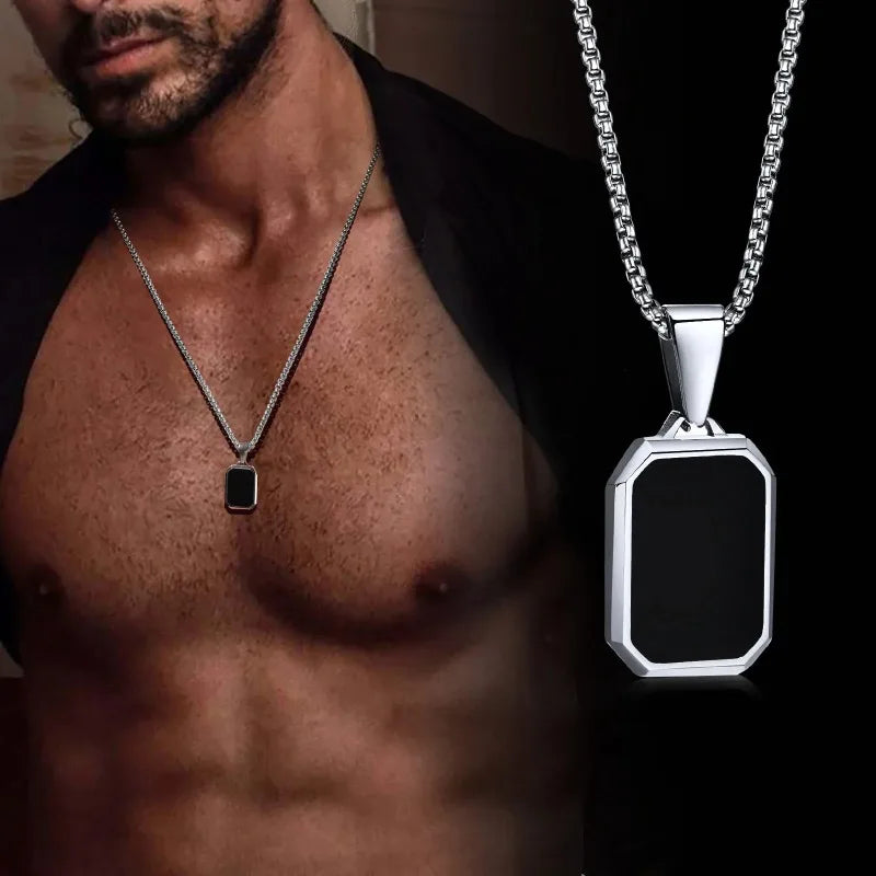 Simple Geometric Pendant Necklaces for Men Women Rectangle Stainless Steel Jewelry Cadenas Para Hombre Collares Para Mujer