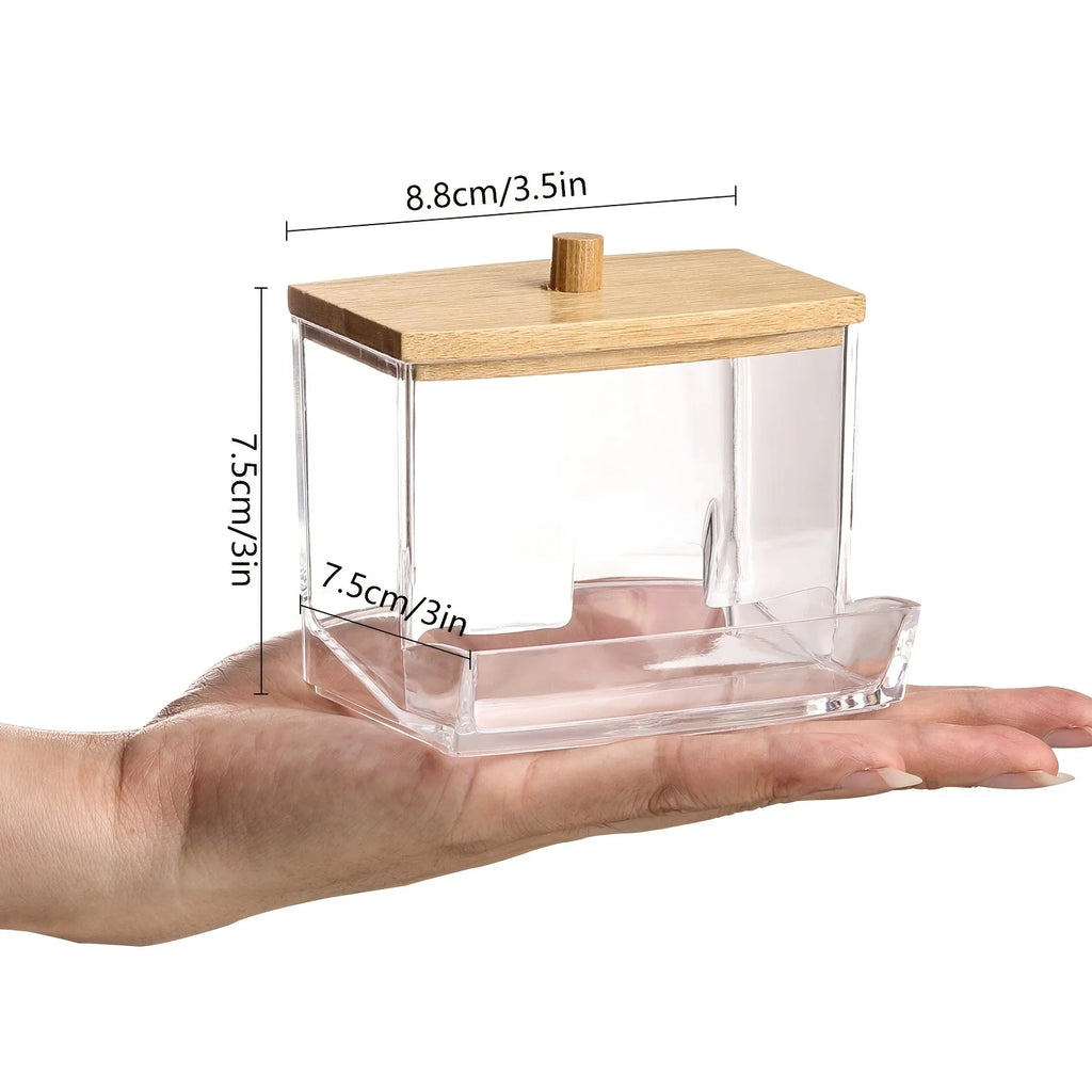 Acrylic Cotton Swab Holder with Bamboo Lid - Clear Cotton Swab Dispenser Bathroom Container Cotton Swab Canister