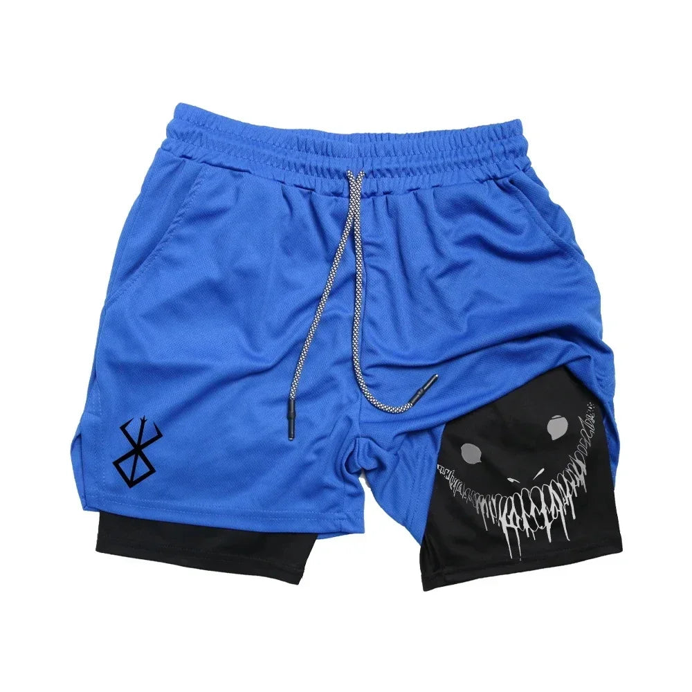 Summer Men's Quick Dry Running Shorts 2 in 1 Fitness Gym Training Sports Jogging Double Deck Workout Quick-Lock Elastic Waist