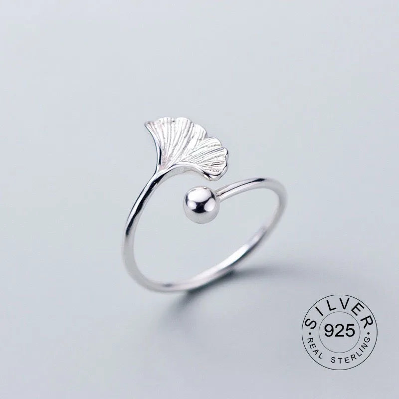 925 Sterling Silver Rings For Women Geometric Fine Jewelry Finger Adjustable Cute Flower Leaf Zirco Ring For Party Birthday Gift
