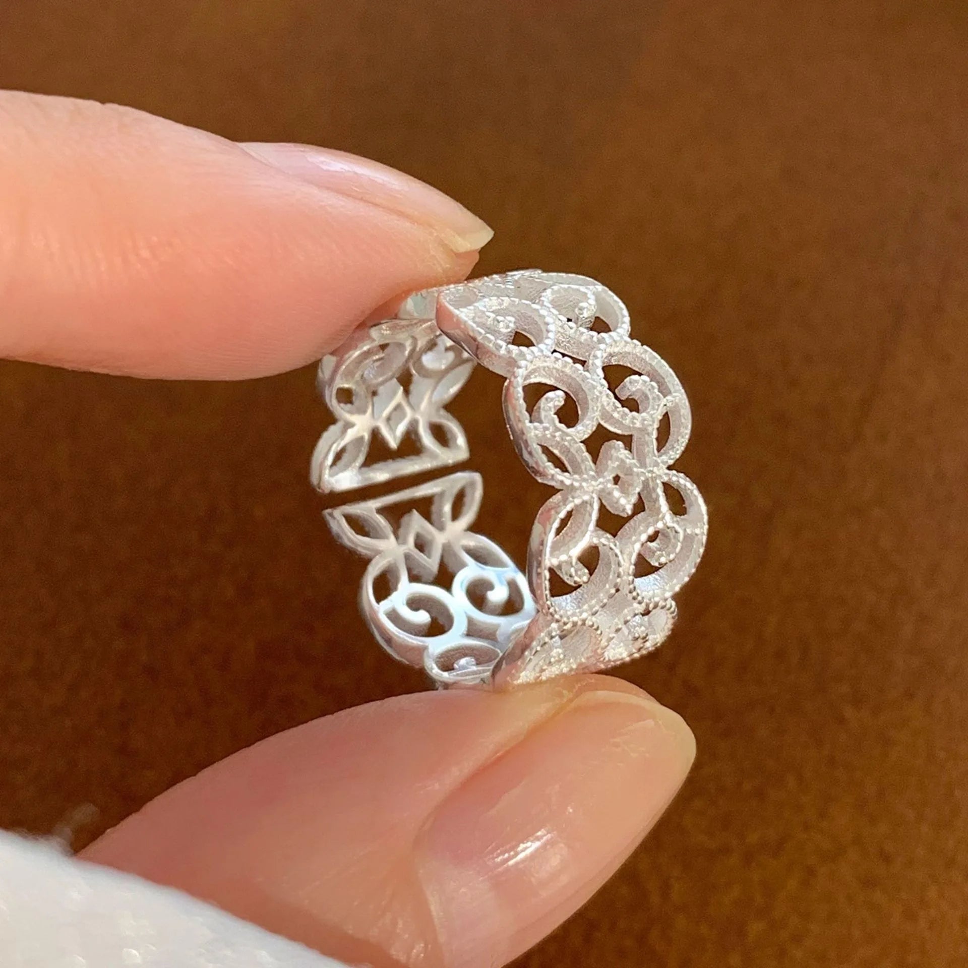 925 Sterling Silver Rings For Women Geometric Fine Jewelry Finger Adjustable Hollow Web CZ Ring For Party Birthday Gift