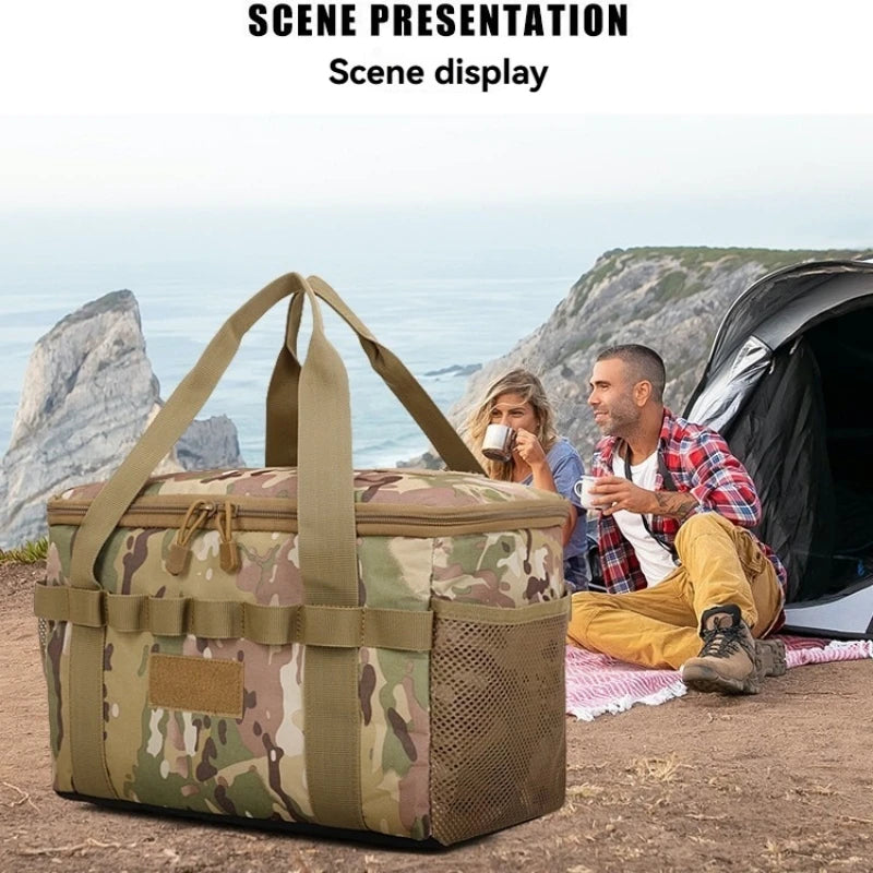 Outdoor Camping Tactical Bag - 14L Large Capacity Multi-Functional Tool & Picnic Gear Organizer with Multiple Compartments Black