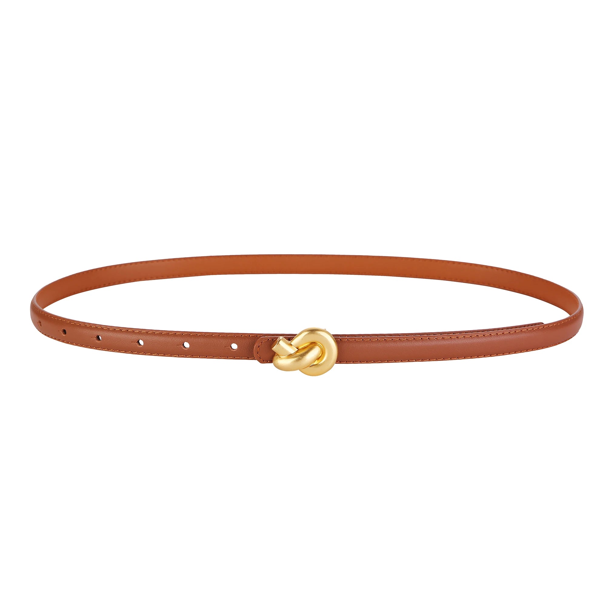 Premium Genuine Leather Women's Fashion Belt with High-Quality Metal Knot Buckle for Dresses and Jeans