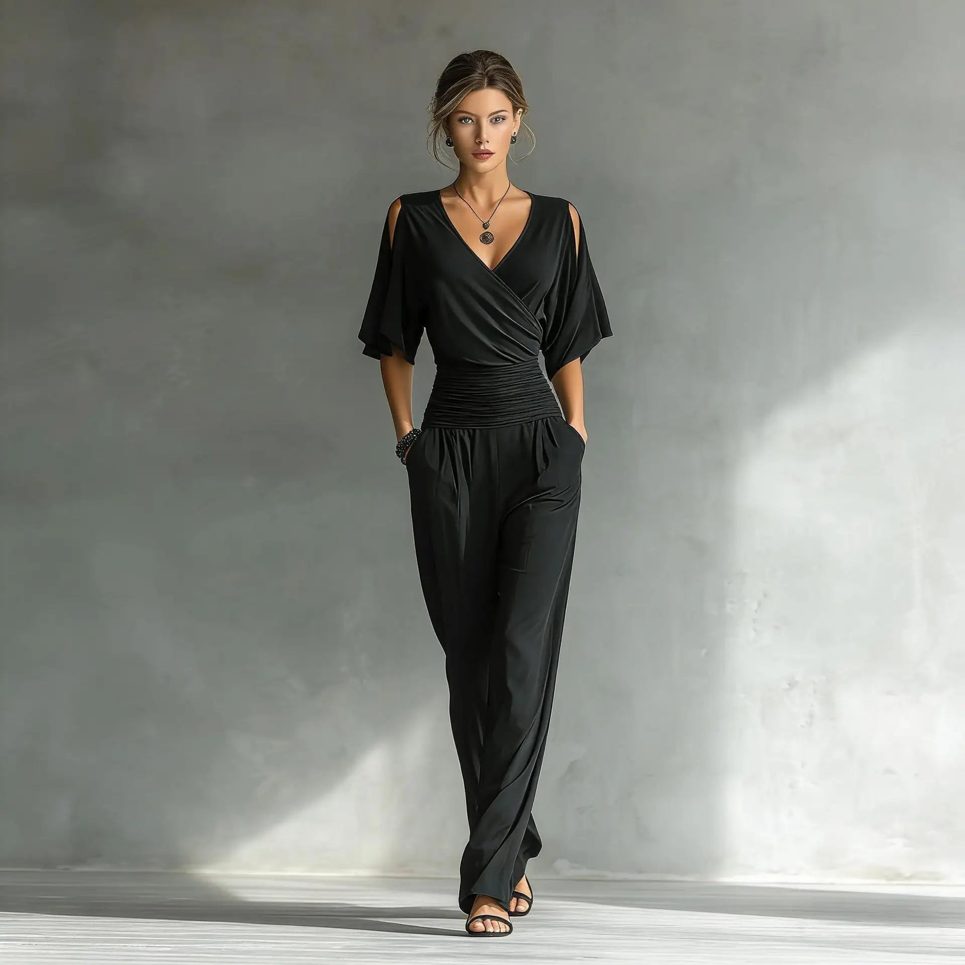 Jumpsuit Women Disfraz Mujer V-neck Short-sleeved Loose Waist Slim Fit Jumpsuit Women's Summer New Fashion Temperament Jumpsuit