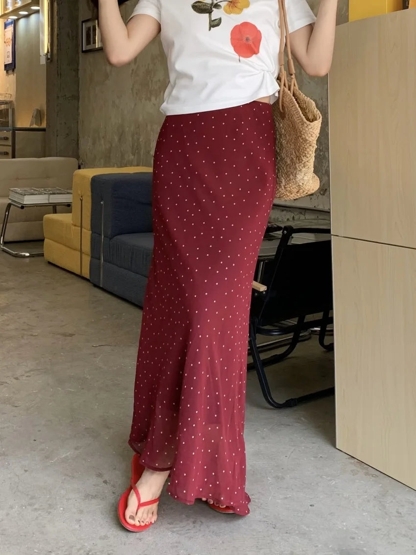 Alien Kitty Polka Dots Women Mermaid Skirts Summer Chiffon New 2025 Sweet Slim Bodycon Daily High Waits Casual Gentle OL