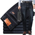 2026 New Men's Stretch Regular Fit Jeans Business Casual Classic Style Fashion Denim Trousers Male Black Blue Gray Pants