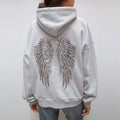 Casual Sequined Angel Wings Oversized Hoodie Women Loose Grey Long Sleeve Street Warm Pullover 2025 Winter Lady Daily Wear New
