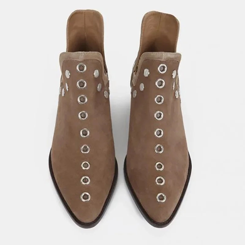 Plus Size43 Ankle Boots Women Autumn Winter New Versatile Pointed Rivet Personalized Short Boots for Women