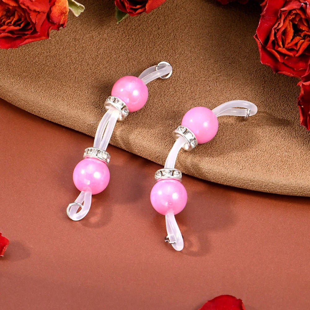 1Pair Fake Nipple Rings,Adjustable Fit Daily Wear Nipple Nooses,8mm Candy Beads, Faux Nipple Piercing Non Pierce Faux Barbells