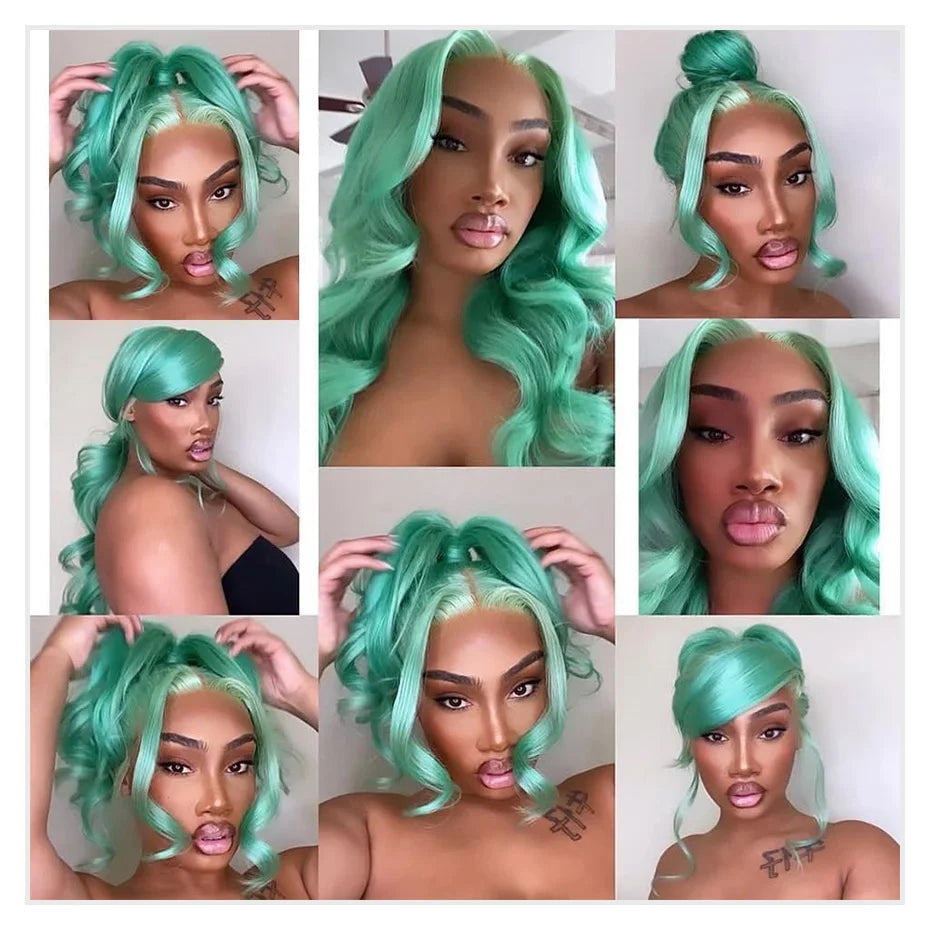Mint Green Colored Body Wave Human Hair Wig Hd Lace Wig 13x6 Human Hair PrePlucked Brazilian Remy Hair Lace Front wigs For Women