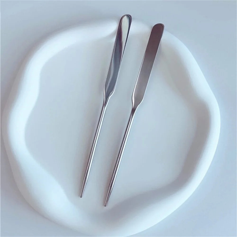 2PC Stainless Steel Palette Tray Rod Set Spatula Toner Makeup Mixing Mixing Stick Foundation Cream Mixing Cosmetic Make Up Tool