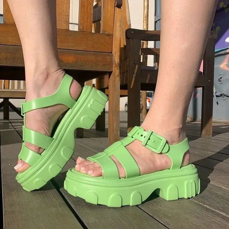 Mini Melissa  Women's Shoes Summer Adult Girls Open Toe Roman Matsu Thick Sole Sandals Ladies Breathable Beach Shoes Casual Shoe