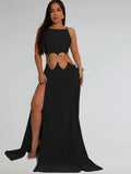 Beyprern Women's Hollow Out O-Rings Metal Long Dresses Fashion Backless Bandage Holiday Dresses Vacation Outfits Sexy Clubwear